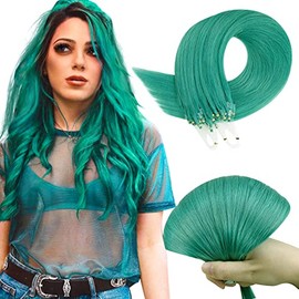 RUNATURE Microlinks Hair Extensions Human Hair Teal Colored Invisible 16 Inch Micro Bead Human Hair Extensions Teal Natural Hair Real Human Hair Extensions Micro Ring Cold Fusion Straight Hair 25g 25 Strands