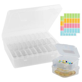 SacJkt Storage Box, 30-Piece Small Storage Box with Lid and Stickers, Organiser Box for Beads, Jewellery, Craft Projects, Hair Accessories, Sewing Accessories (Transparent)
