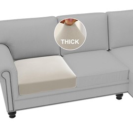 H.VERSAILTEX Fleece Couch Cushion Covers Stretch Chair Covers for Living Room Armchair Sectional Couch Covers Comfortable and Durable Fabric (1 Seater Cushion Cover, Pale Oak)