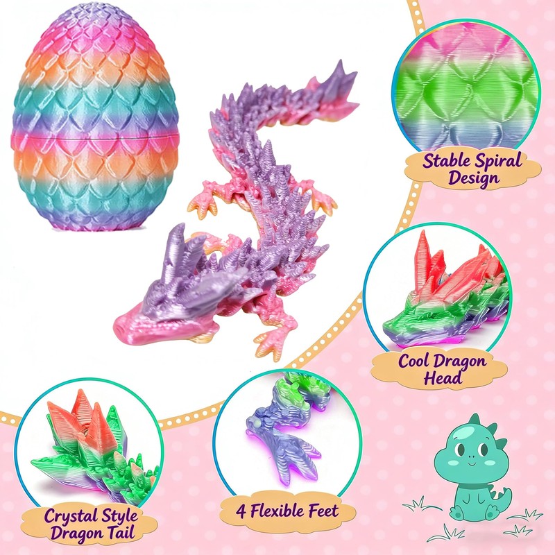 24PCS 3D Printed Dragon Eggs with Articulated Dragon Inside, Bulk