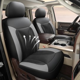 GIANT PANDA 2-Pack Front 3D Air Mesh Car Seat Covers Customized Fit Dodge Ram 1500 2500 3500 Trucks Seat Protectors with Composite Sponge Inside Breathable Automotive Interior Covers(Grey/Gray)