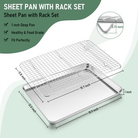 Baking Sheet with Wire Rack, Homikit 16" x 12" Stainless Steel Cookie Sheet Bacon Pan for Oven, Nonstick Jelly Roll Pan Baking Tray with Grid Cooling Rack Set for Cooking Roasting, Dishwasher Safe