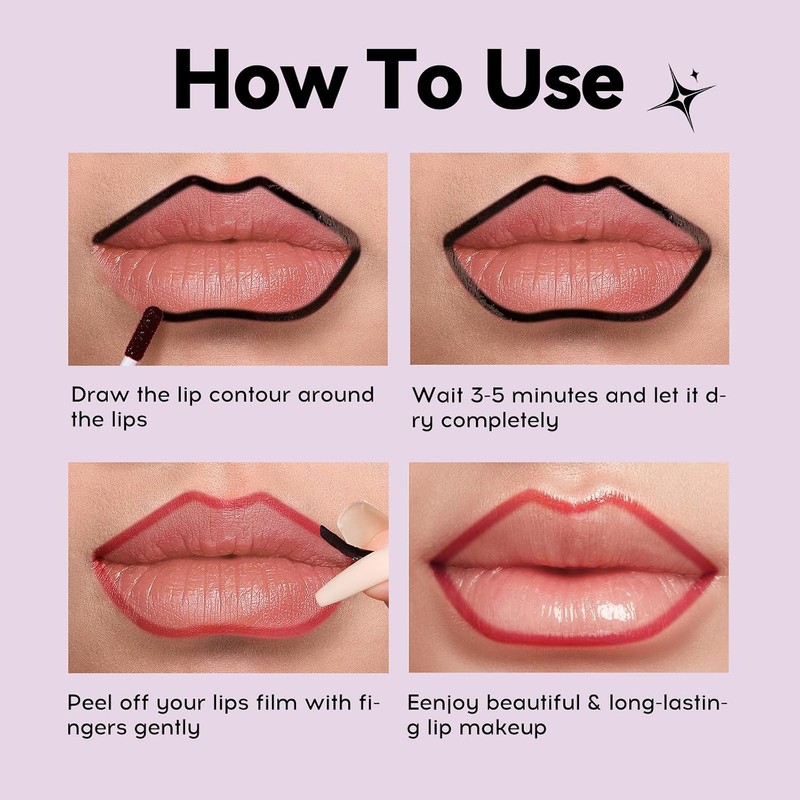 Set De 4 Delineadores De Labios Despegables, Brillo Labial Rosa