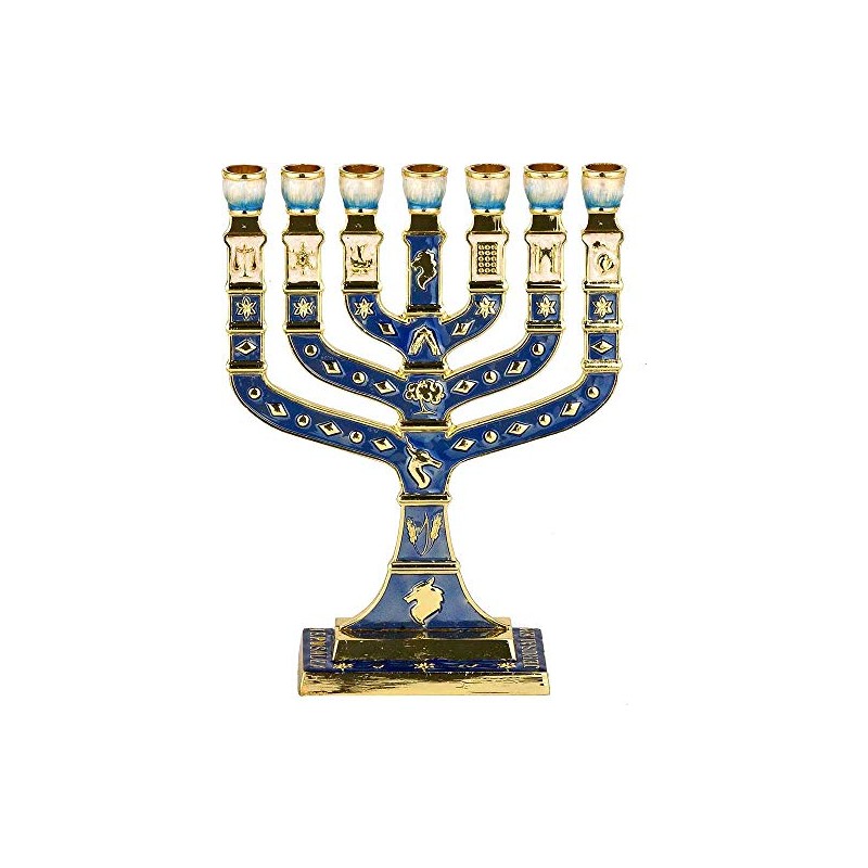 Esmalte Azul Menorá 7 Ramas Jerusalén 12 Tribus de Israel