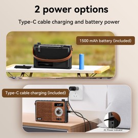 AM FM Radio Portable Retro Bluetooth Speaker Support USB/TF/AUX Player, Vintage Wireless Radio with Digital Display, Retro Radios Battery Powered or Plug in Wall for Home Office Outdoor, Gift