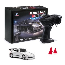 Fremego 1:64 Mini RC Car, 2.4GHz Drift Remote Controlled Car Toy Desktop Racing Car Model with LED Light for Children Adults Gift (White)