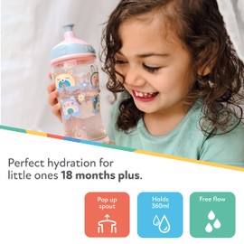 Nuby Super Slurp Water Bottle - No Spill Active Toddler Sippy Cup | 360ml / 12oz |Easy Grip | Dishwasher Safe | Suitable Beaker for 18 Months Plus (Rainbows, Pack of 2), 048526890460