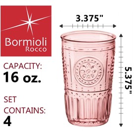 Bormioli Rocco Romantic Set Of 4 Cooler Glasses, 16 Oz. Colored Crystal Glass, Cotton Candy Pink, Made In Italy.