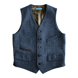 SOLOVEDRESS - Chaleco clásico clásico con patrón de espiga para hombre, cuello en V, casual, mezcla de lana, para hombre, Azul brillante, Medium