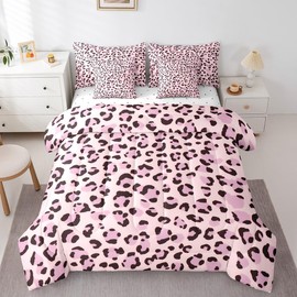 Feelyou Pink Leopard Print Comforter Set with Sheets Twin Size Kids Cheetah 7 Pieces Bedding Set for Boys Girls Teens Animal Print Bed in a Bag Breathable Safari Bed Set Room Decor