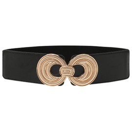 Wide Stretchy Belt for Women - Metal Interlock Vintage Elastic Belt for Dresses Retro Cinch Waist Belt(S,Black-B)