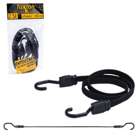 fuxton Set of 2 elastic straps, short, flat with hooks, 100 cm, black (lashing strap, luggage strap, elastic band) for pannier rack, bicycle carrier, backpack, car, camping and motorcycle
