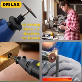 Drilax Rotary Tool Cutting Discs for Metal 25 Pcs Cut Off Wheels for Rotary Cutting Tool, Double Fiberglass Reinforced Cut Off Tool Set with 2 Pcs Mandrels Compatible with Dremel Cutting Discs