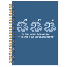 FDHSPAAM Navy Blue Hibiscus Christian Spiral Journal Notebook 5.5x8.3in, Bible Verse Journal for Woman, The Grass Withers Religious Notebooks for Note Taking, Hardcover Notebook