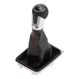 Partuto 6 Speed Manual Gear Shifter Knob W/Cover - Car Shift Lever Knob - for VW Golf VII 2.0L 2012/11-2020/08 Plastic Faux Leather Black Silver Tone - 1 Pc
