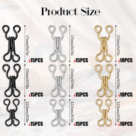 TIESOME 120 Sets Hook and Eye Closures for Clothing (Black, Gold, Silver)