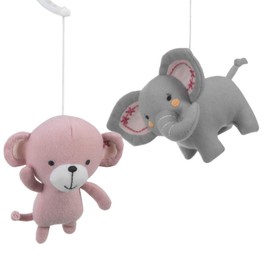Bedtime Originals Twinkle Toes Monkey Elephant Musical Mobile, Pink/Gray