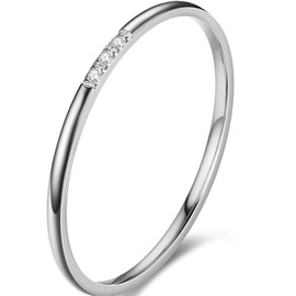 Jude Jewelers 1mm Stainless Steel Thin Stackable Three Stones Eternity Wedding Band Ring (Silver, 9)