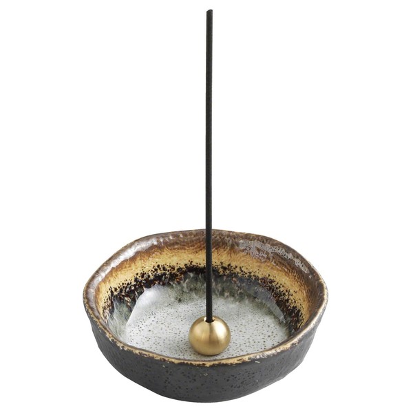 Asayu Japanese Small Mini Incense Holder for Sticks 8.3cm (3.3 inch), Made in Japan Ceramic Ash Catcher & Brass Incense Burner Set for Relaxation, Home Decor - Traditional Japan