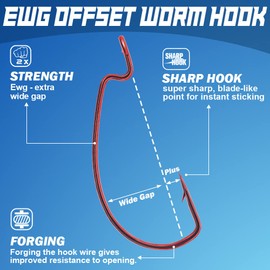 Offset-Worm-Hooks-for-Bass-Fishing-Rubber-Worms-Ewg-Wide-Gap-Bass-Hooks Freshwater Texas Rig Soft Plastics Worms Bait Fishing Hook Black Red Colored 1/0 2/0 3/0 4/0