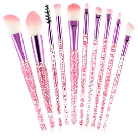 Gjinxi 10pcs Makeup Brush Set, Glitter Crystal Handle Makeup Brushes, Stylish Cosmetics Brushes Kit Professional Blending Brush, Eyeshadow, Eyebrow, and Foundation Brushes