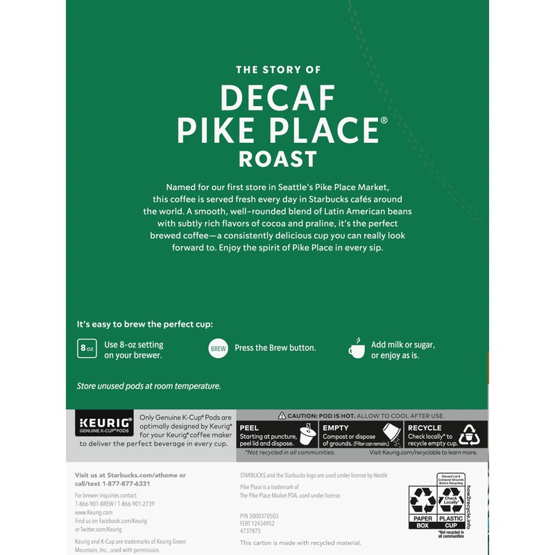 Starbucks Decaf Pike Place Roast K Cups, 24 Count (Pack