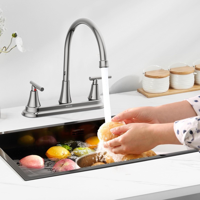 HURRAN 2 Handle Kitchen Sink Faucet, 8 Inch High Arc