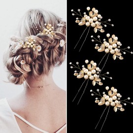 La Jolie Jasmin 4 Pcs Hair Pins, Floral Hair Clip Bridal Accessories for Women and Girls - Pearl Wedding Flower Hair Accessories for Women