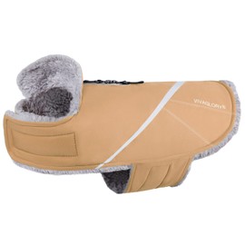 VIVAGLORY Winter Jacket for Dogs, Warm Dog Cold Weather Coats Lightweight Fleece Lining, Dog Coats with Adjustable Chest, Dog Fleece Vest Jacket for Large Dogs, Khaki XL