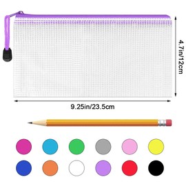 Pack of 12 Colourful Document Bags A6 Waterproof Document Bag Zip File Bag Plastic for Office Supplies, Documents, Receipt, Paper, School, Exam Sheet, Stationery, Cosmetics, Travel
