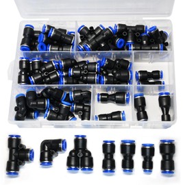 46 Pieces 8mm Pneumatic Quick Connector Set - Straight, Angle, Tees, Y Splitters & Reducers - Air Hose Connector for PU/Nylon/PE Pipes