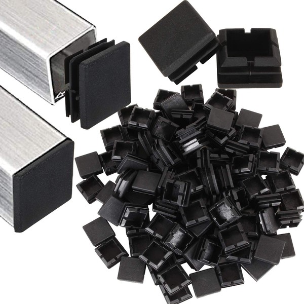 100Pack 1inch Square Tube End Caps, Black Square Plastic Plug