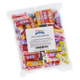 Pez 10 Flavor Assortment 1 LB Bag - Cherry, Grape, Lemon, Orange, Raspberry, Strawberry, Sourz Green Apple, Blue Raspberry, Watermelon & Pineapple