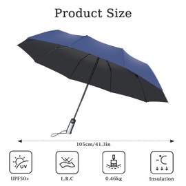 KISUOMAOYI Compact Travel Umbrella - Automatic Windproof Umbrella for Rain & Sun with UPF50+ Protection, Auto Open and Close Folding Lightweight 10 Ribs Wind Resistant Umbrella For Men & Women(Blue)