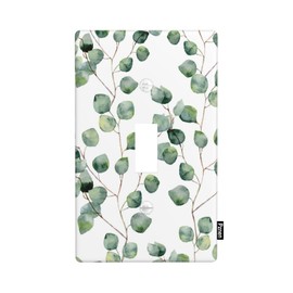 Pznen Eucalyptus Leaves Light Switch Cover White Green Boho Floral Botanical Single Toggle Wall Plate 1 Gang Switchplate Home Decor for Bedroom Bathroom 4.5"x 2.76"