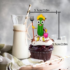 18pcs Green Glitter Cartoon Cucumber Dessert Cupcake Topper for A Big Dill Vegetable Fruit Funny Pickle Theme Decor Supplies Men Women Birthday Anniversary Wedding Party Decoration