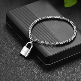 Flongo Partner Bracelet BFF Chains Friendship Bracelet for 2 Couples Bracelets Bangle Bracelet Lock with Key for Men Women Gift Ideas, Stainless Steel