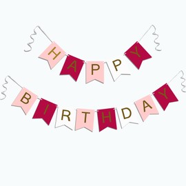 Happy Birthday Banner, Happy Birthday Decorations Birthday Flag Bunting for Birthday Party Backdrop Decor, Happy Birthday Sign Party Supplies for Baby Shower Kids Birthday Hanging (Rose-Pink)