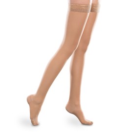 Sheer Ease Women's Thigh High Stockings - 15-20mmHg Mild Compression Nylons (Sand, Large Long)