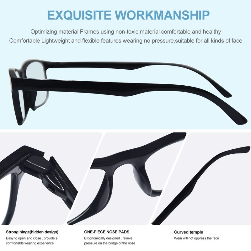 CVVTSPE 3 Pack Black HD Reading Glasses - Anti-Blue Light,