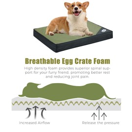 OUPEIWAWA Orthopedic Outdoor Waterproof Dog Beds for Small Dogs, Washable Crate Bed with Egg Crate Foam Pet Bed Mat and Removable Oxford Fabric Cooling Cover,31"x 23", Dark Green