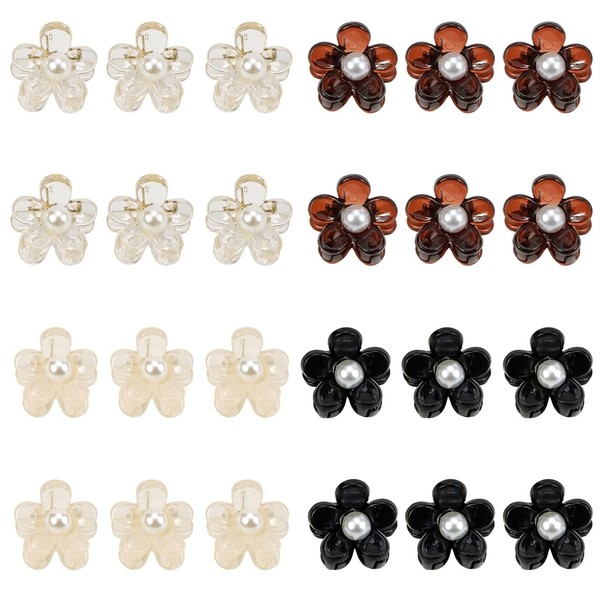 ATODEN Mini Hair Clips Small Flower Claw Clips 24Pcs 0.6'' Pearl Tiny Clips for Thin Hair Cute Hair Clips Little Daisy Jaw Clips Hair Accessories for Women Girls Teens