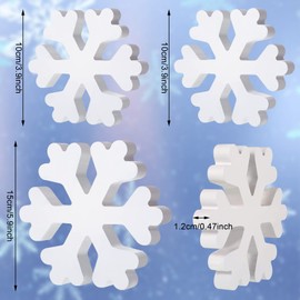 3 Pieces Snowflakes Wooden Plaque Snowflake Shape Wood Decorations Rustic Home Snowflake Ornaments Christmas Winter Snowflake Wood Art for Room Porch Wall (White, Pure Pattern)