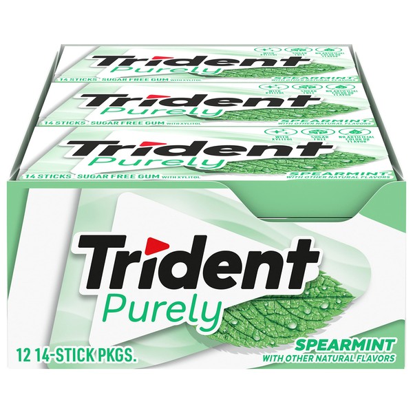 Trident Purely Spearmint Sugar-Free Chewing Gum, 12 Packs of 14