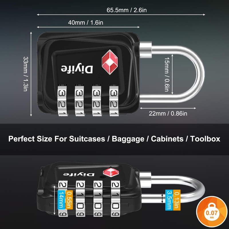 TSA Luggage Locks, [Updated Version] [2 Packs] Diyife 4-Digit Security