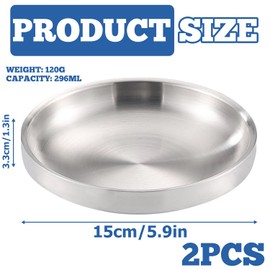 Lekefet Stainless Steel Cat Bowl, Pack of 2, Flat Stainless Steel, Cat Bowls, Metal 304, Cat Bowl Made of Stainless Steel, Cat Bowl, Drop-Proof, Bowl Width 15 cm, Easy to Clean