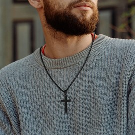 LUXEJEW Cross Necklace for Men Boys, Silver/Gold/Black Stainless Steel Rope Chain Cross Pendant Necklace Jewelry Mens Gifts 16-24 Inch, 16 inch-Short Fit, Stainless Steel, No Gemstone