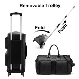 Modoker Rolling Garment Bag for Travel Wheeled Duffel Bag Luggage Suit Travel Bags for Men and Women,3 in 1 Carry on Convertible Garment Bag with Wheels,Black