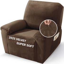 ZNSAYOTX 2025 Velvet Oversized Recliner Cover 3-Piece, Luxury Plush Recliner Chair Covers with Elastic Band & Ties Stay in Place, Stretch Reclining Slipcover for Lazy Boy Soft Washable (Dark Coffee)