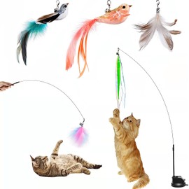 HLXJR Interactive Cat Toy with Suction Cup, Flying Bird & Stable Cat Tile, Self-Employment Toy for Indoor Cats with Feathers and Bells